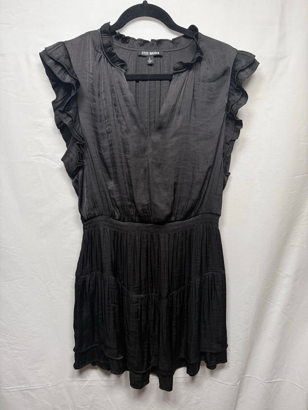 Steve Madden Prairie Dreams Satin Dress, Black, Size L Party  Cocktail